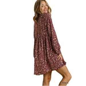 Umgee Burgundy‎ Animal Print Long Sleeve Dress NWOT Size M